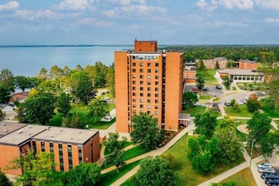 Aerial view of Linden, Tamarack, Walnut, and Oak Halls